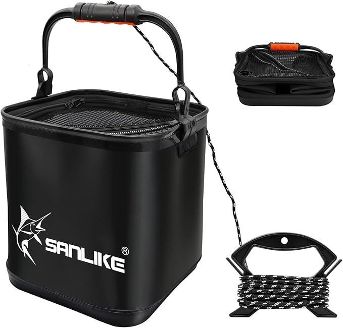 SANLIKE バッカン 水汲みバケツ 釣り 活かしバケツ 22cm 12L 折りたたみ 魚つかみ タックルバッグ 釣り具 コンパクト 軽量 ブラック アウトドア キャンプ 多機能 洗濯用 洗車 園芸 堤防 砂場 ブラ