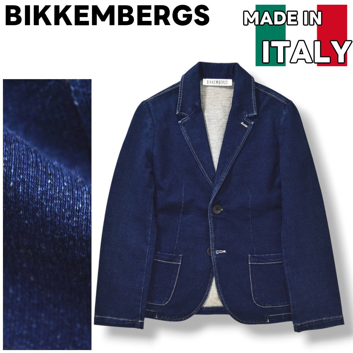 上品 イタリア製 ビッケンバーグ BIKKEMBERGS ストレッチ デニム 2B シングル テーラード ジャケット ノッチドラペル ノーベント 裏地 パイル 10 anni years インディゴ デザイナー キッズ ♪