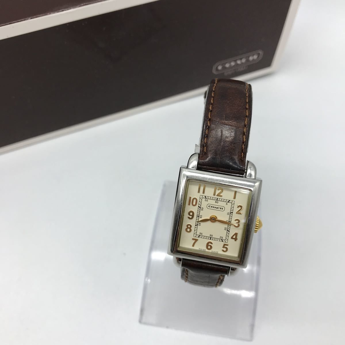 COACH コーチ スクエア 0210 腕時計 箱付き レザーベルト 動作品 