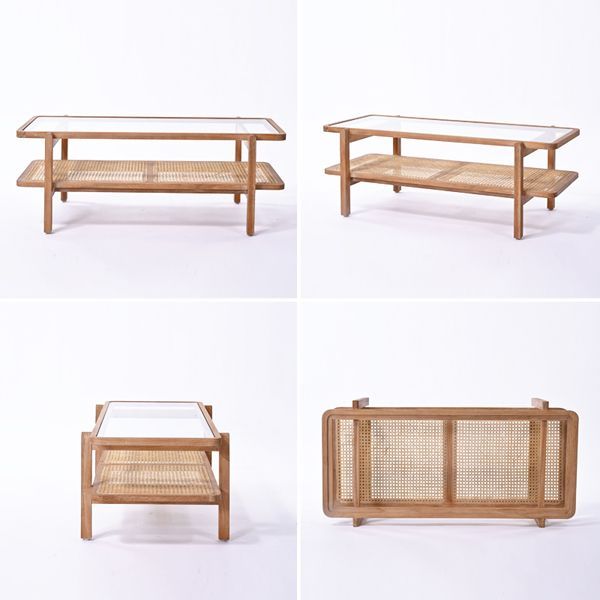 幅100㎝] ラタン×チーク無垢材 KAGOME センターテーブル ローテーブル
