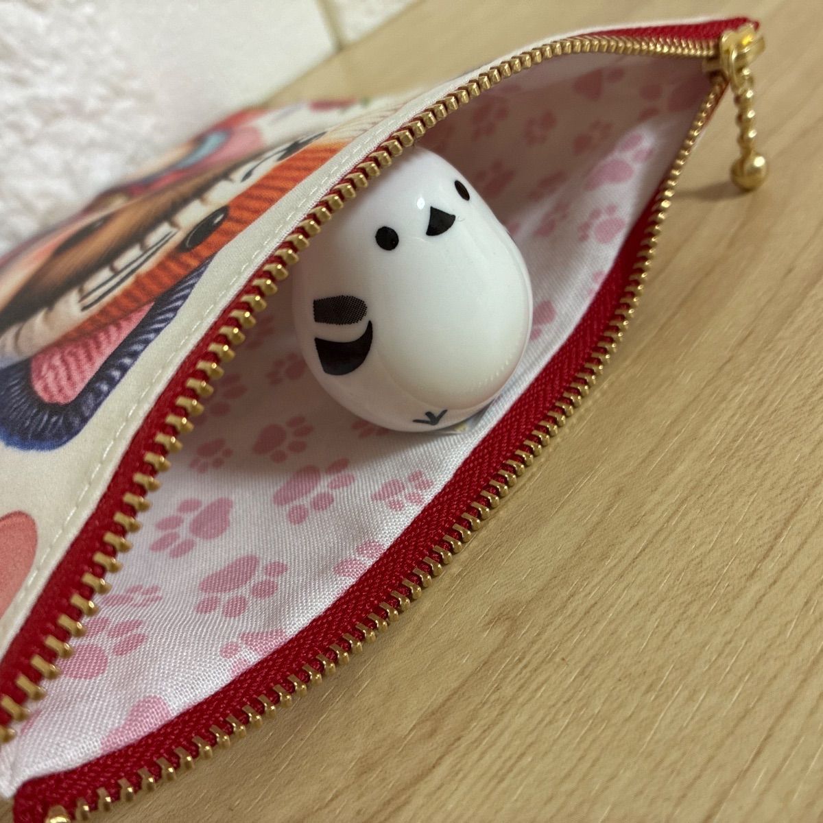 ポメラニアンパネル生地 ハンドメイド フラットポーチ ポメラニアン