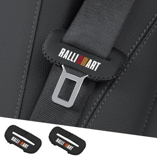 A_RALLIART 三菱 RALLIART シートベルトカバー 本革シートベルト バックル カバー 車内用品 (2個セット，ブラック)