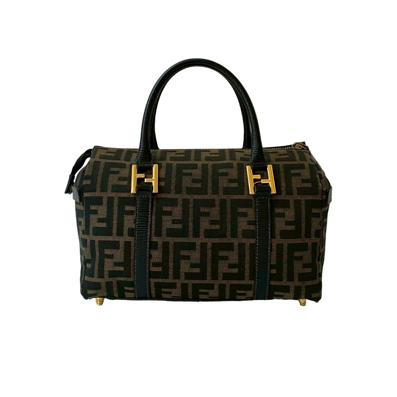 極美品 FENDI ハンドバッグ ズッカ柄 キャンバス レザー カーキ FENDI - フェンディ ズッカ柄 ヴィンテージ キャンバス×レザー