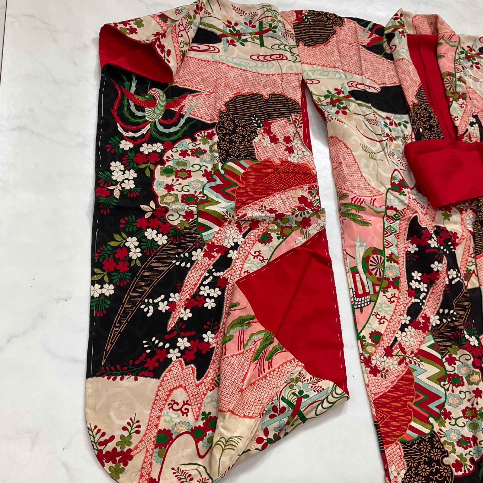 ◆アンティーク子供着物◆綸子正絹◆七五三◆裄58肩丈142◆七五三お詣り女の子着物こどものひお正月卒業式十三詣り◆G313