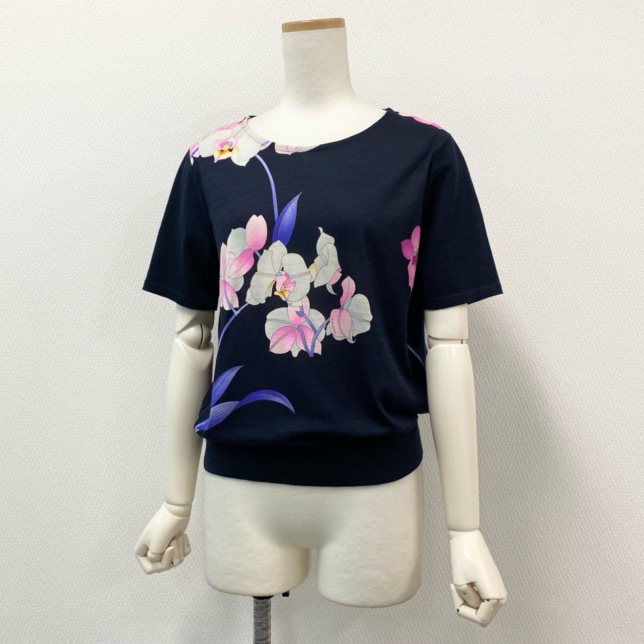 31f14 LEONARD レオナール 日本製 花柄プリント 半袖ニット トップス