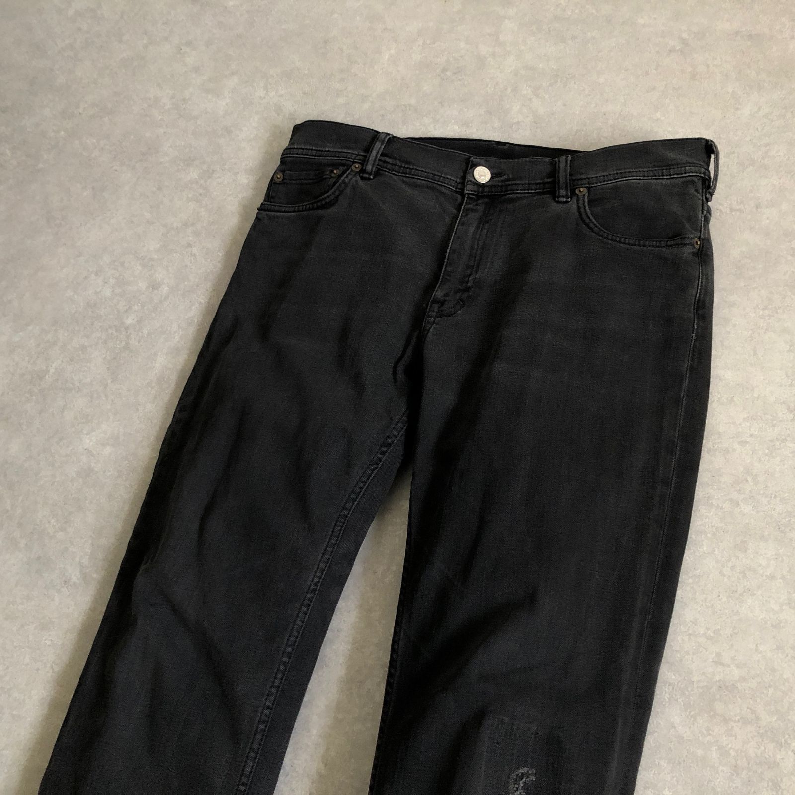 Acne Studios ブラック デニム ストレッチ ストレート パンツ アクネ 