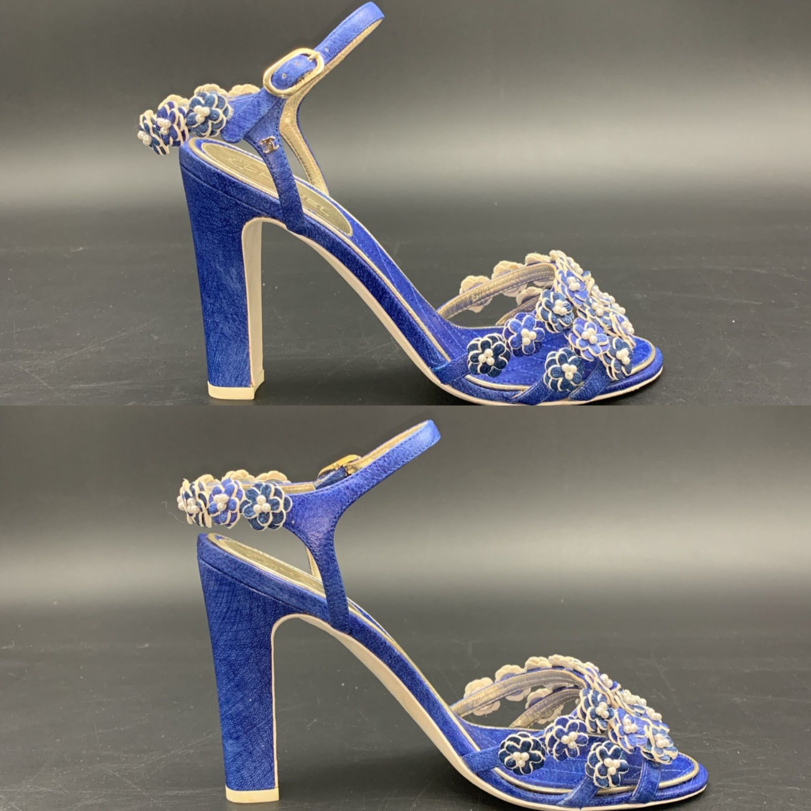 83 CHANEL シャネル サンダル ミュール フラワー パール ビジュー 表記