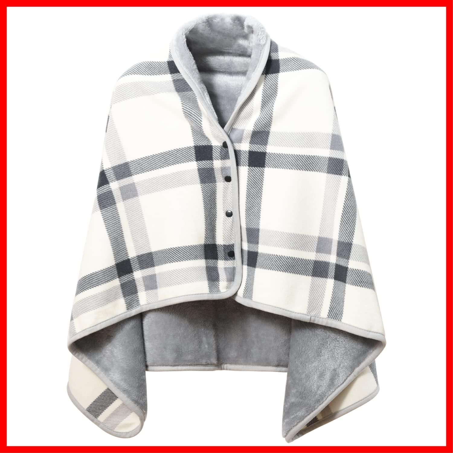 商品 大判 毛布 ブランケット 4 way 着る毛布 肩掛け ボタン付き あったか 防寒対策 ひざ掛け 静電気防止 洗える 通年使用 クモリ Kumori ホワイト 80 X 130 cm