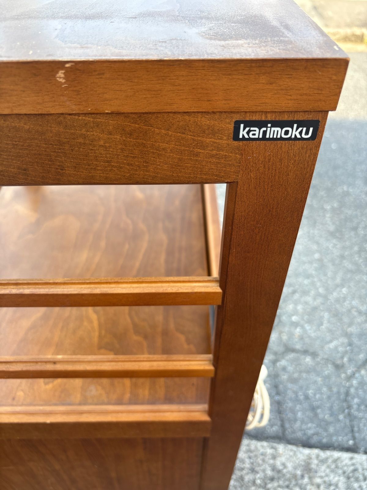 ご来店を待ちます! カリモク レンジボード 高120 横57 奥45.5 米びつ付き カリモク家具 100vコンセント2口付き 木製収納棚 キッチン収納 サイドボード karimoku 茶色 ブラウン 倉庫前 割引あり