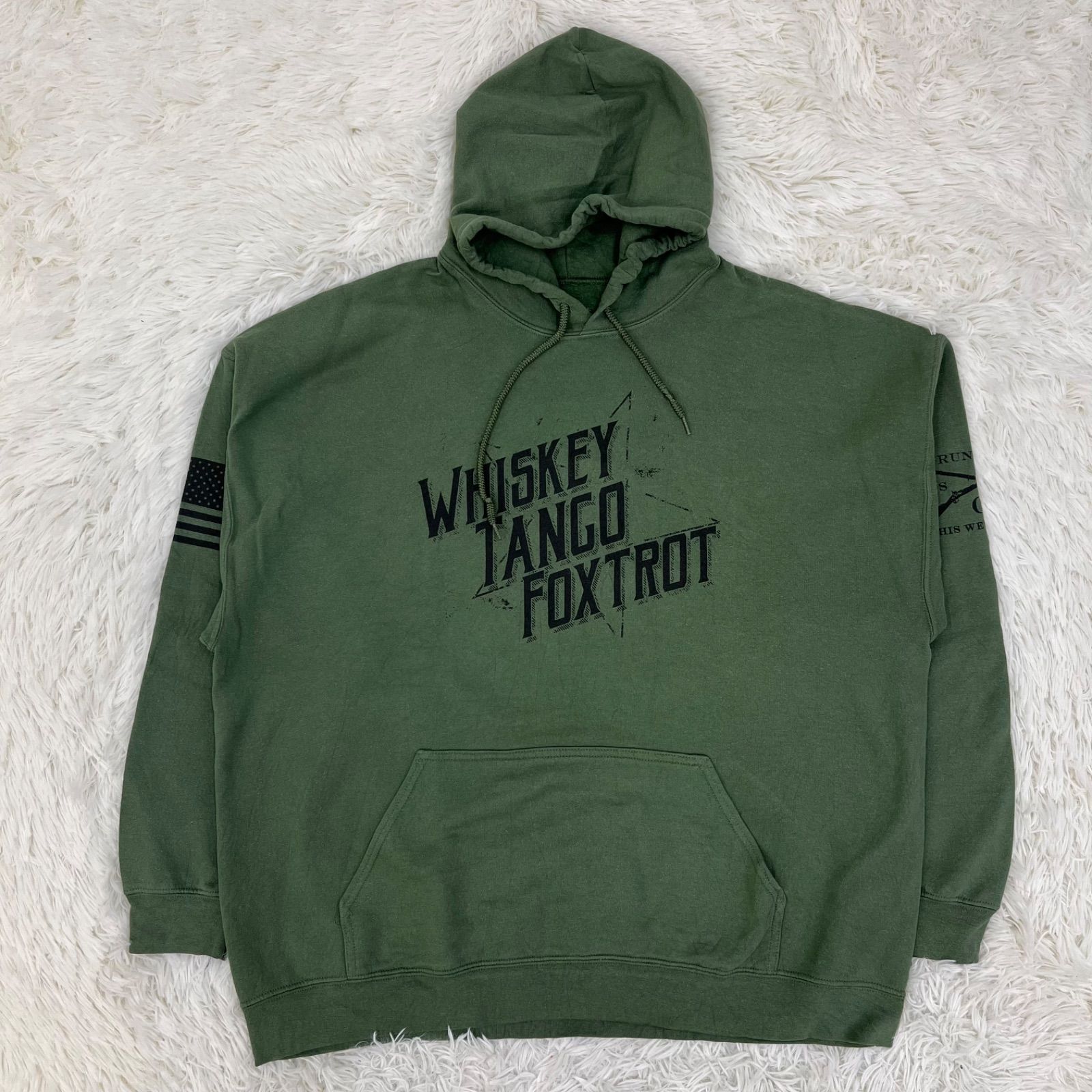 プルオーバーパーカー フード WHISKEYロゴ オリーブグリーン XXLサイズ メンズ 男女兼用
