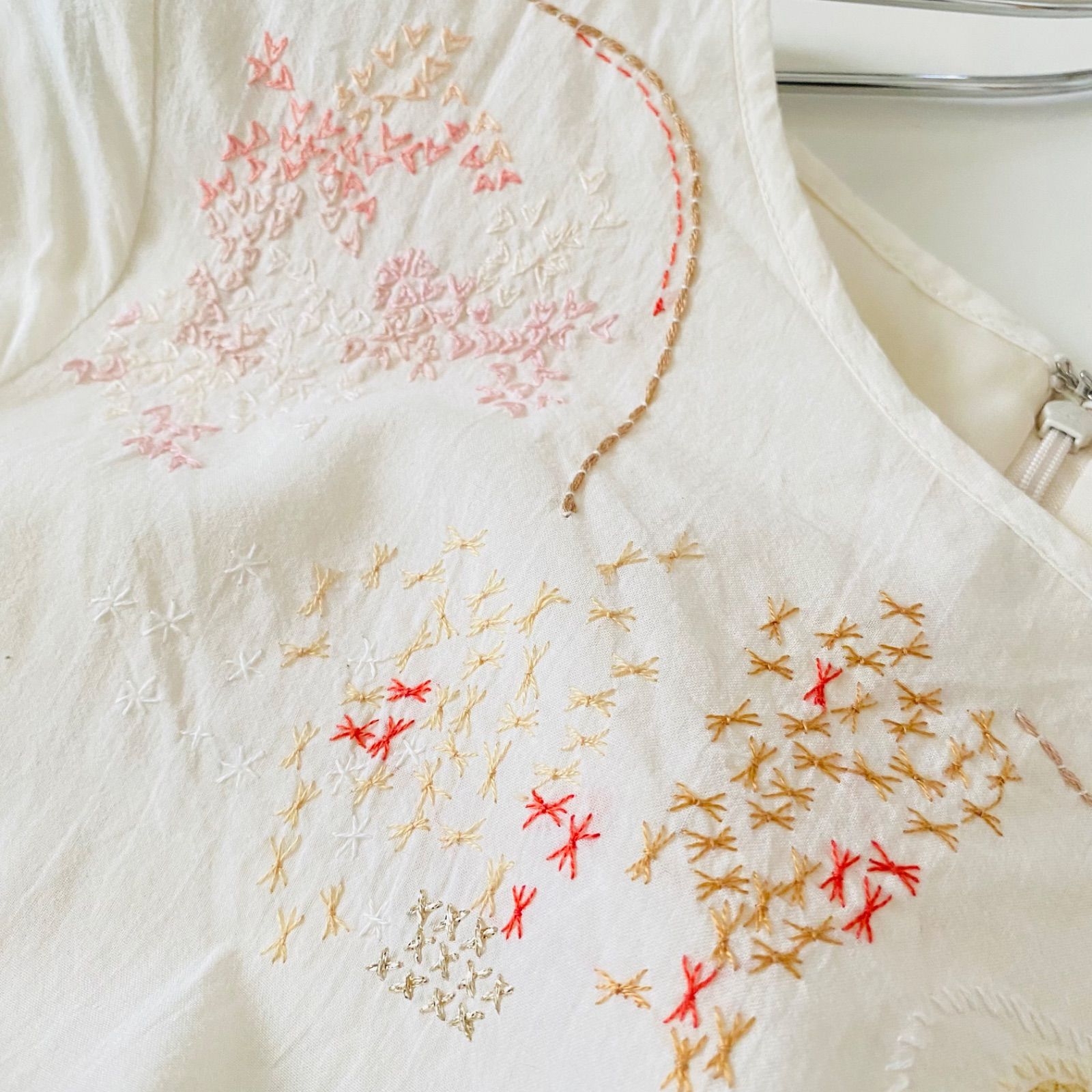 haupia ハウピア 刺繍 ロングワンピース 半袖 ベージュ - メルカリ