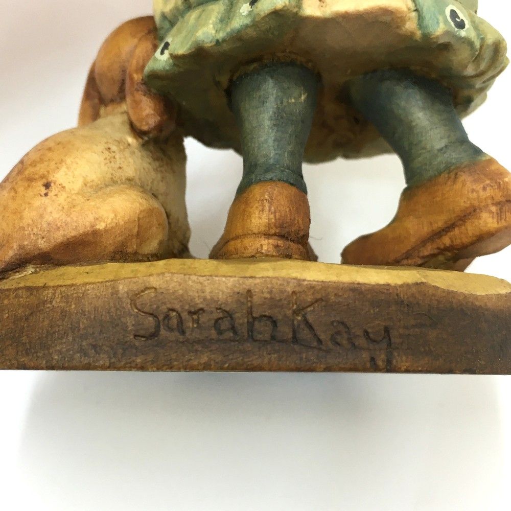 ○アンリ人形 少女 子犬 木彫り SarahKay サラ・ケイ 全高11cm