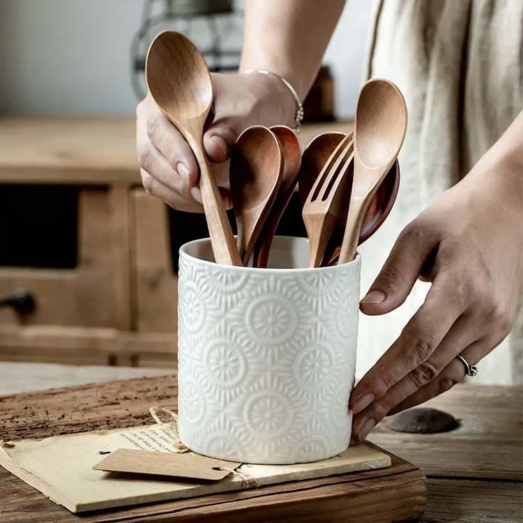 かわいい 花柄 円柱 キッチンツールスタンド 筒 おたま 重厚感