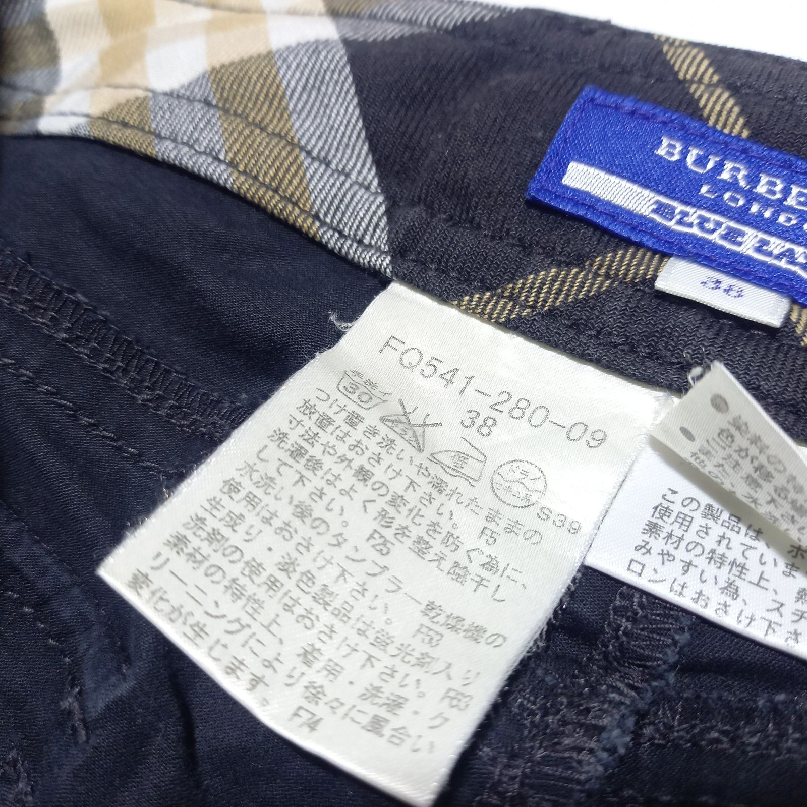 バーバリー ブルーレーベル ノバチェック カーゴパンツ ブラック 黒 38