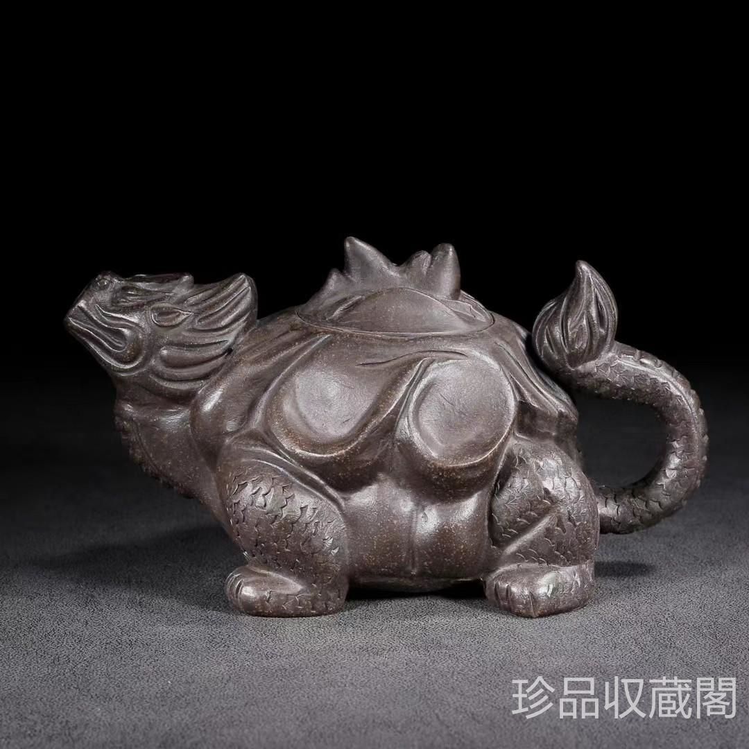 紫砂手彫・原鉱朱泥リス紫砂壺・朱泥・急須・茶壺・茶道具・置物