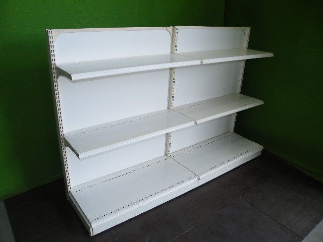 中日製 H120cm×W90cm×D40cm ２連結片面２段什器 背面ボードタイプ■陳列棚・システム什器■S-627 中日製 H120cm×W90cm×D40cm 2連結片面2段什器 背面ボードタイプ