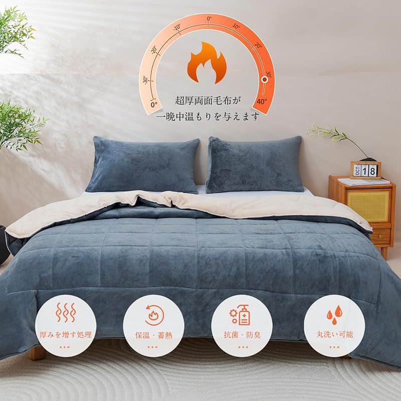 毛布 厚手 ワイドキング 冬 あったか 二枚合わせ 超細マイクロファイバー 吸湿 保温 三重構造 リバーシブル 中綿入り 厚 発熱 掛け布団ともなる 柔らかくてなめらか 静電気抑制 抗菌防ダニ ブランケット もうふ ふわふわ おしゃれ 無地 bla 0