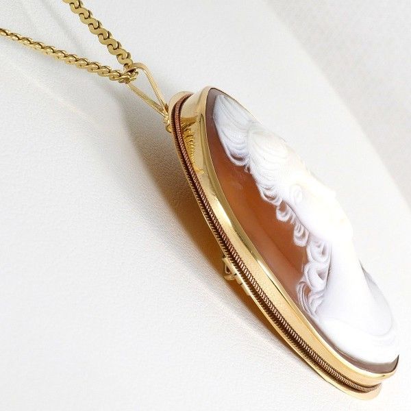 K14YG ネックレス necklace ブローチ brooch シェルカメオ 総重量約12.6g 約39cm