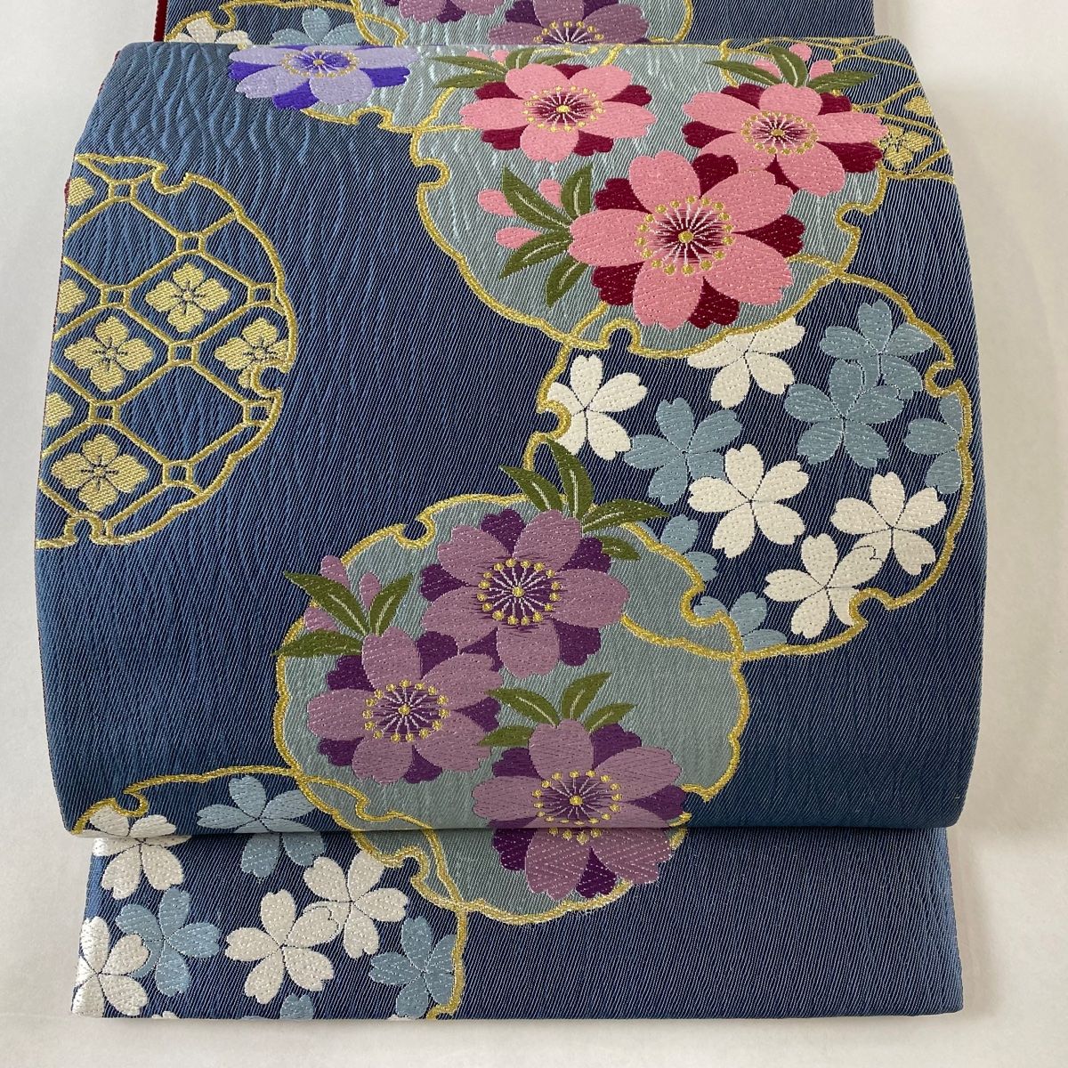 袋帯 美品 秀品 雪輪 桜 金糸 唐織 青灰色 六通 正絹 【中古】 - メルカリ
