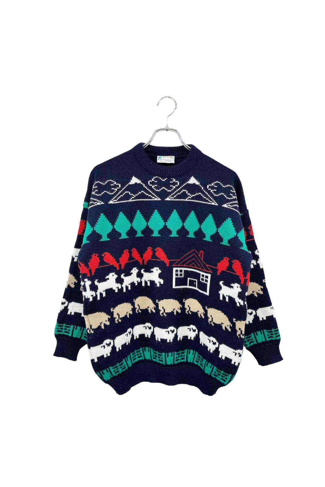 Made in NEW ZEALAND KOTARE sweater セーター ニット サイズM ネイビー 総柄 ヴィンテージ 6