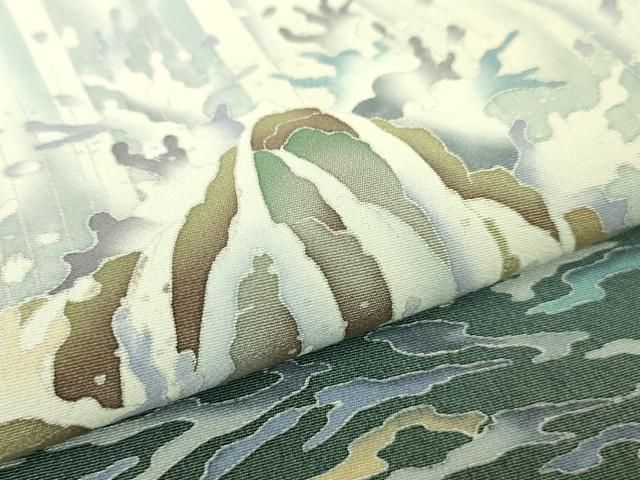 平和屋本店□極上 十日町友禅作家 林静穂 訪問着 滝 暈し染め 薄鼠色地  