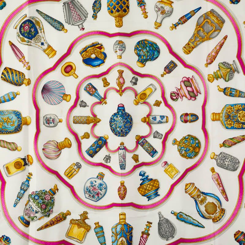 エルメス カレ90 Qu importe le flacon 香水瓶 ブラック ホワイト マルチ シルク レディース HERMES 1-0231492