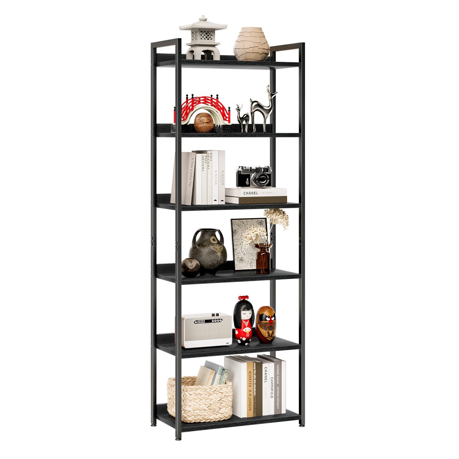 kukeimaruオープンラック 6段本棚 オフィス収納棚 幅60㎝×奥行30㎝×高さ169㎝ リビング 寝室 オフィスに適用する 黑