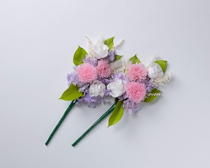 プリザーブドフラワーステム式仏花 二束一対 人気 彩香 さいか 桃