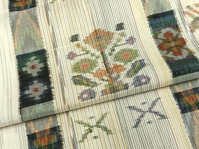 平和屋着物▽上質な紬 単衣 動物花文 正絹 逸品 AAAV8501fy