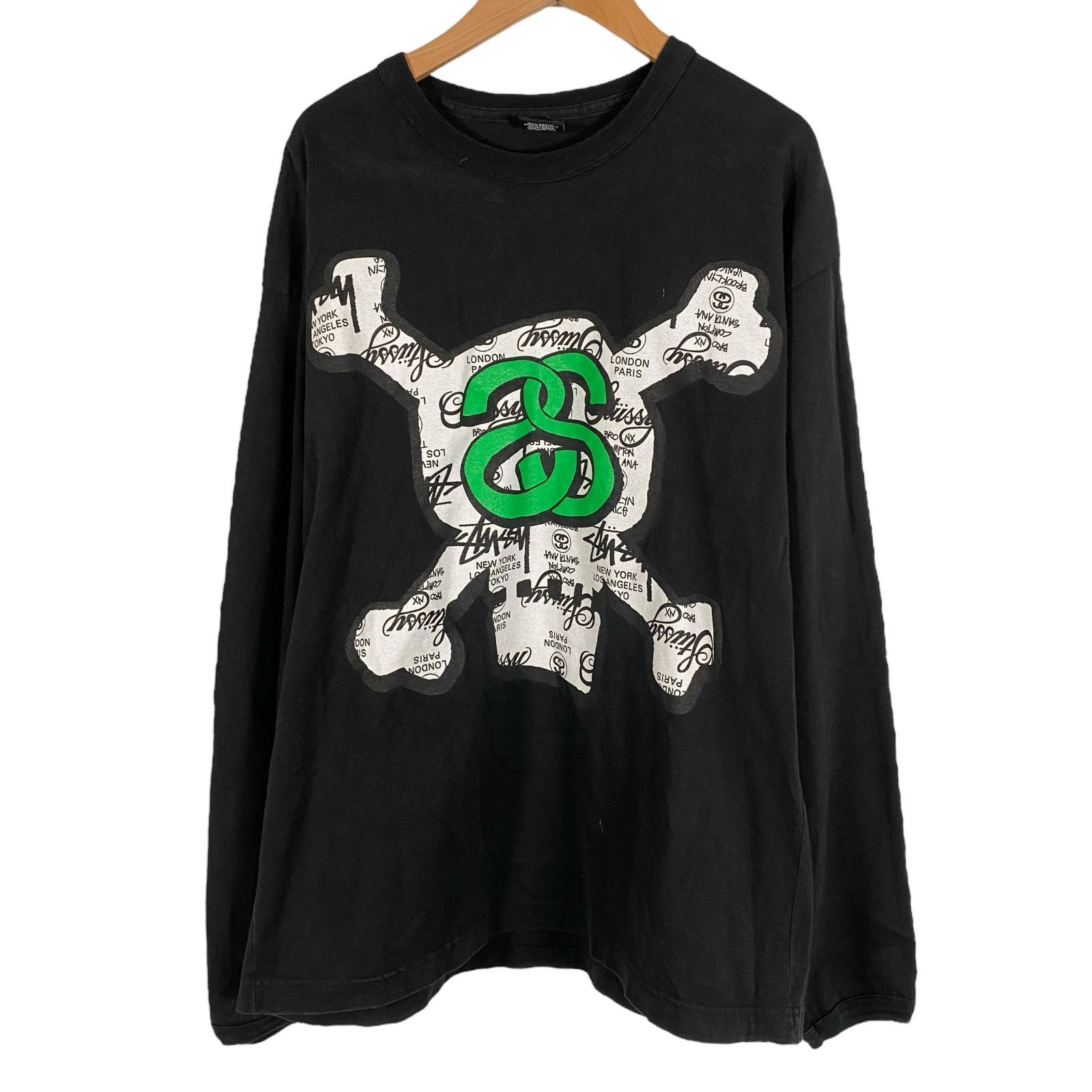 希少 00s STUSSY ステューシー Tシャツ 長袖 ロンT スカル SSリンク 黒 