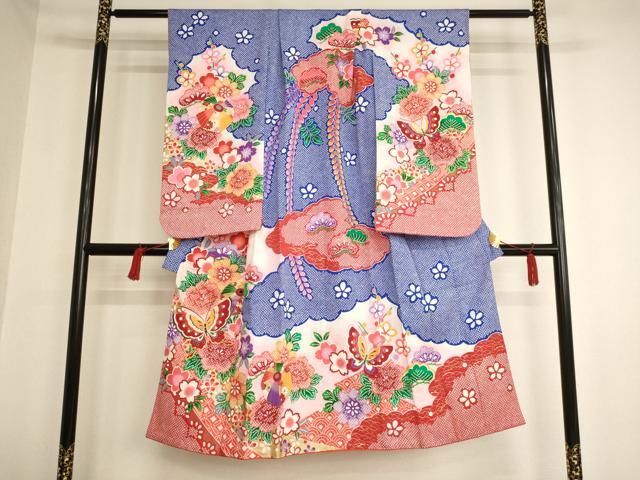 平和屋着物[]七五三 女の子 7歳 祝着 四つ身 花蝶手毬文 金彩