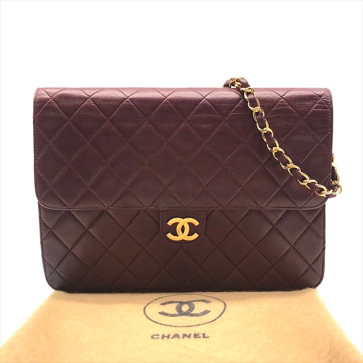 CHANEL シャネル ココマーク ラムスキン プッシュロック マトラッセ チェーン ショルダー バッグ 鞄 かばん ボルドー k6714