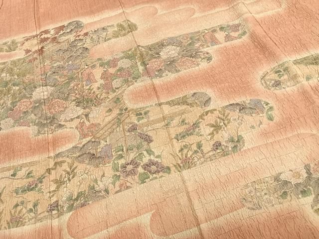 平和屋着物▽訪問着 単衣 風景人物文 正絹 逸品 AABC0457fy