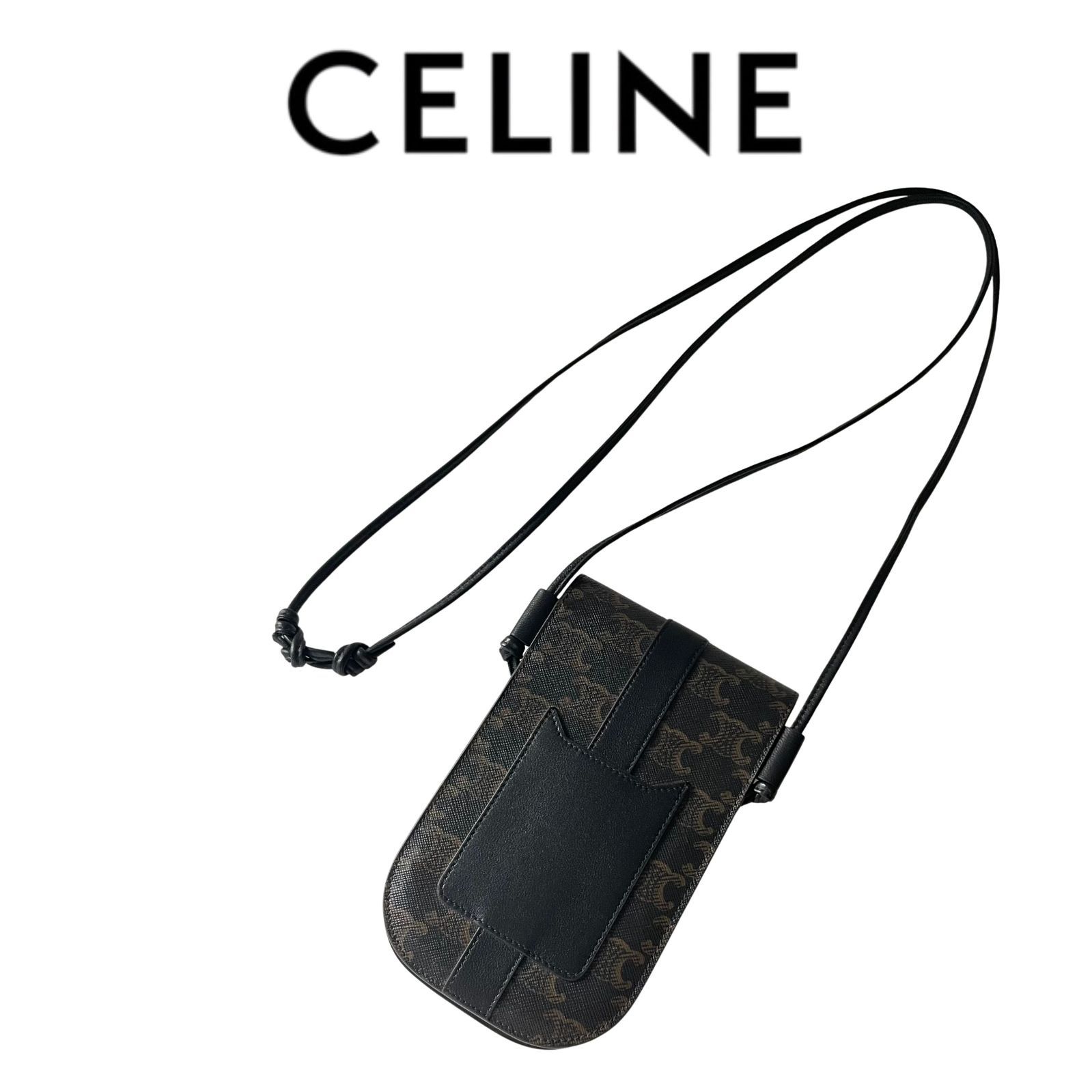級 CELINE セリーヌ ショルダーバッグ モバイルポーチ トリオンフキャンバス ブラウン 10H742DCH