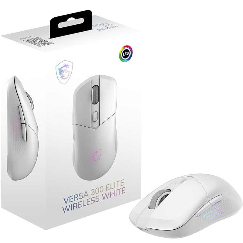MSI VERSA 300 ELITE WHITE W ワイヤレス ゲーミングマウス 軽量 65g 有線 無線 左右対称 MS0758