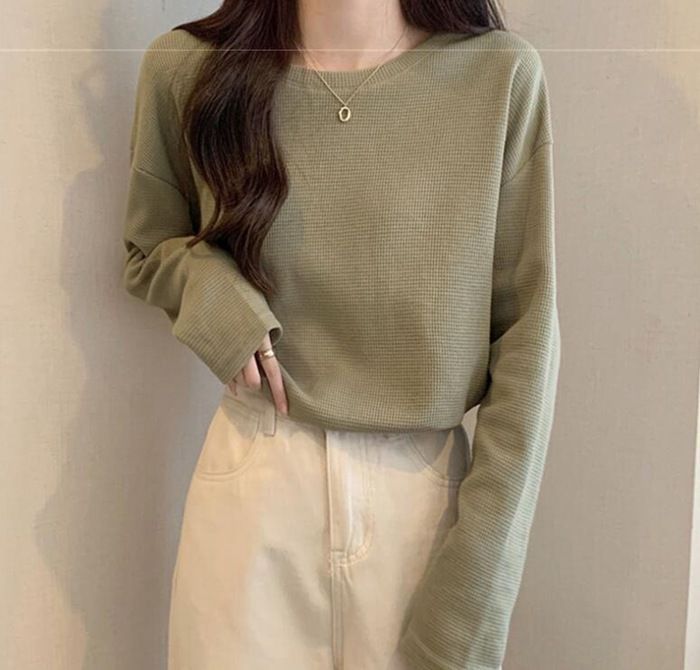 Tシャツ レディース トップス ワッフルTシャツ 長袖 クルーネック 薄手 春夏 無地 カジュアル シンプル おしゃれ 柔らかい 通学 女子 大人 Tシャツ レディース トップス ワッフルTシャツ 長袖 クルー