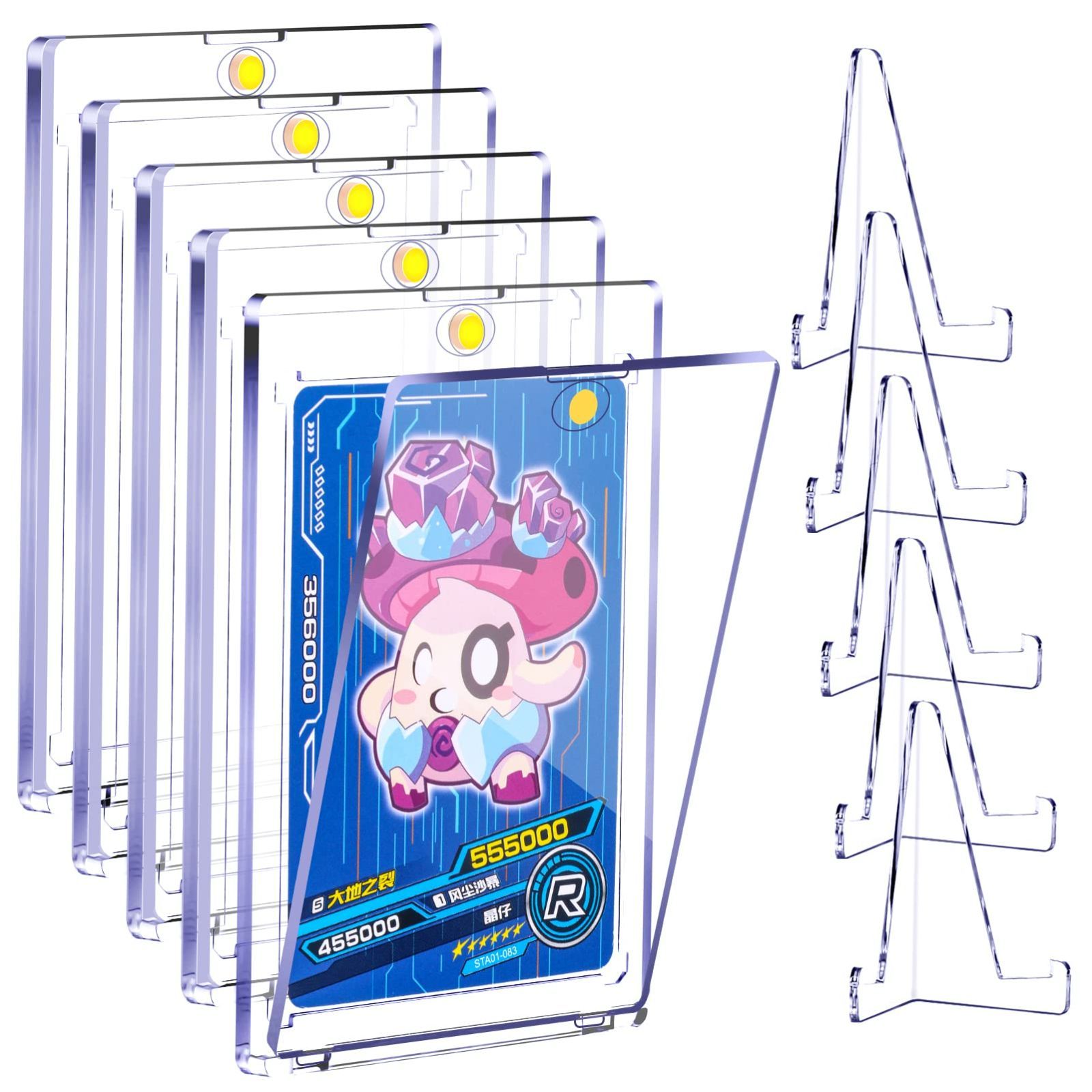新生活応援SALE5枚+5台座 MINGYI TECH アクリルフレーム カードローダー マグネットローダー 35pt 約1mm厚対応 収納 保管 両面透明 交換・保管が簡単に行えます【5マグネットローダー+5カードスタ