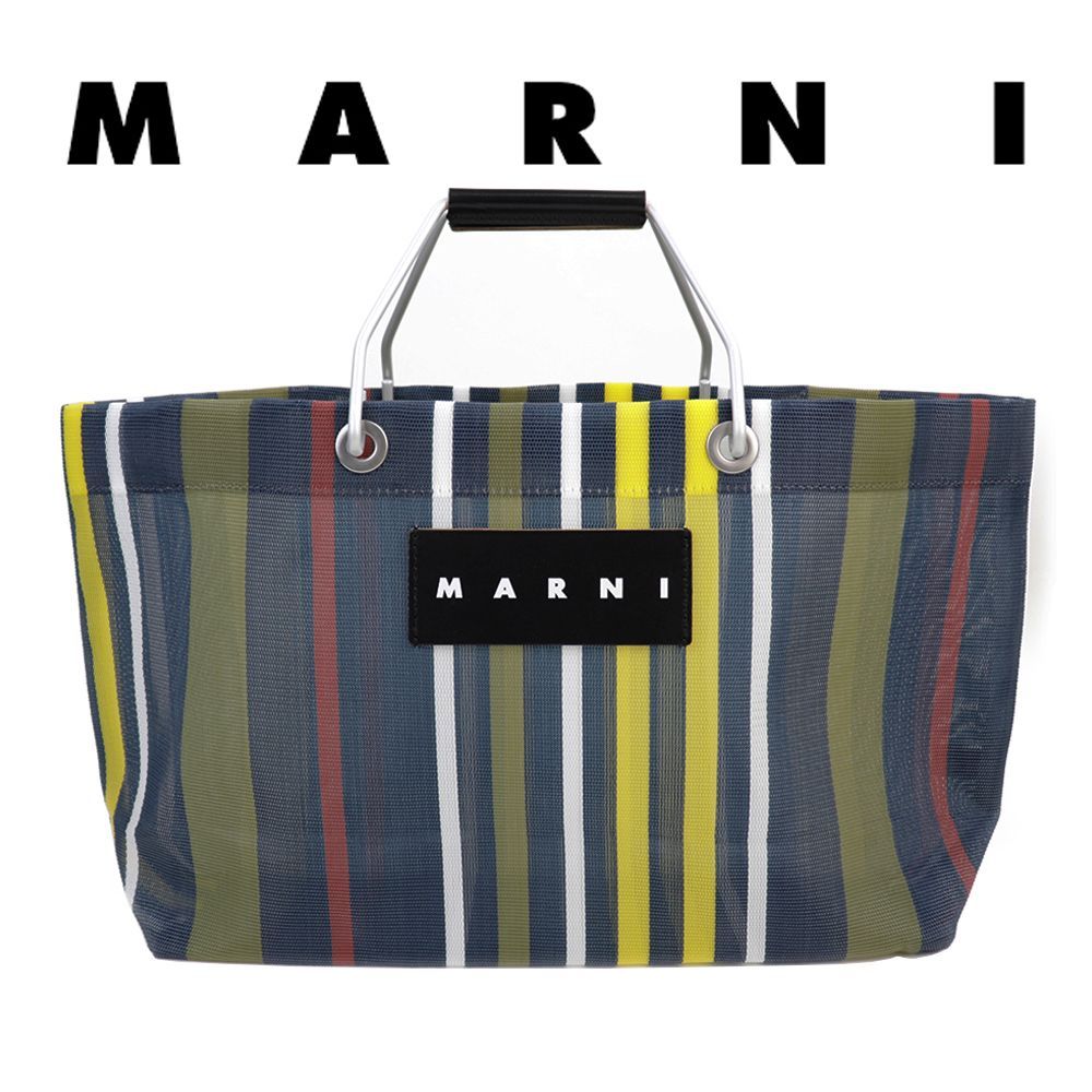 ⭐︎MARNI フラワー カフェ ストライプ かごバッグ トートバッグ MARNI マルニフラワーカフェ トートバッグ ストライプ メッシュ