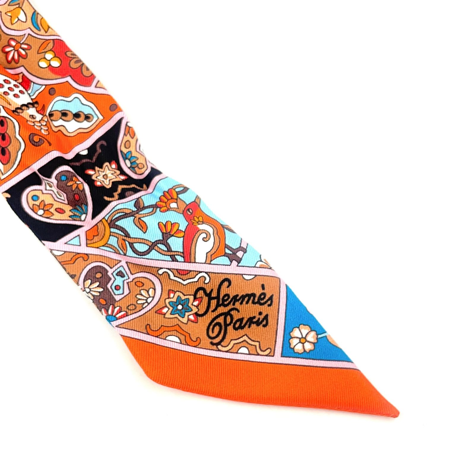 HERMES ツイリー 花咲く鳥たちの国で シルク オレンジ スカーフ - メルカリ