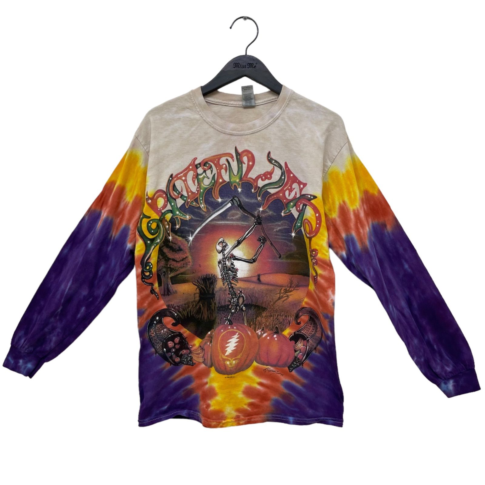 GC772 grateful dead バンドTシャツ GILDAN ギルダン コットン 綿 100% 長袖Tシャツ 長袖 デザインTシャツ トップス プルオーバー オレンジ系 パープル系 メンズ サイズM