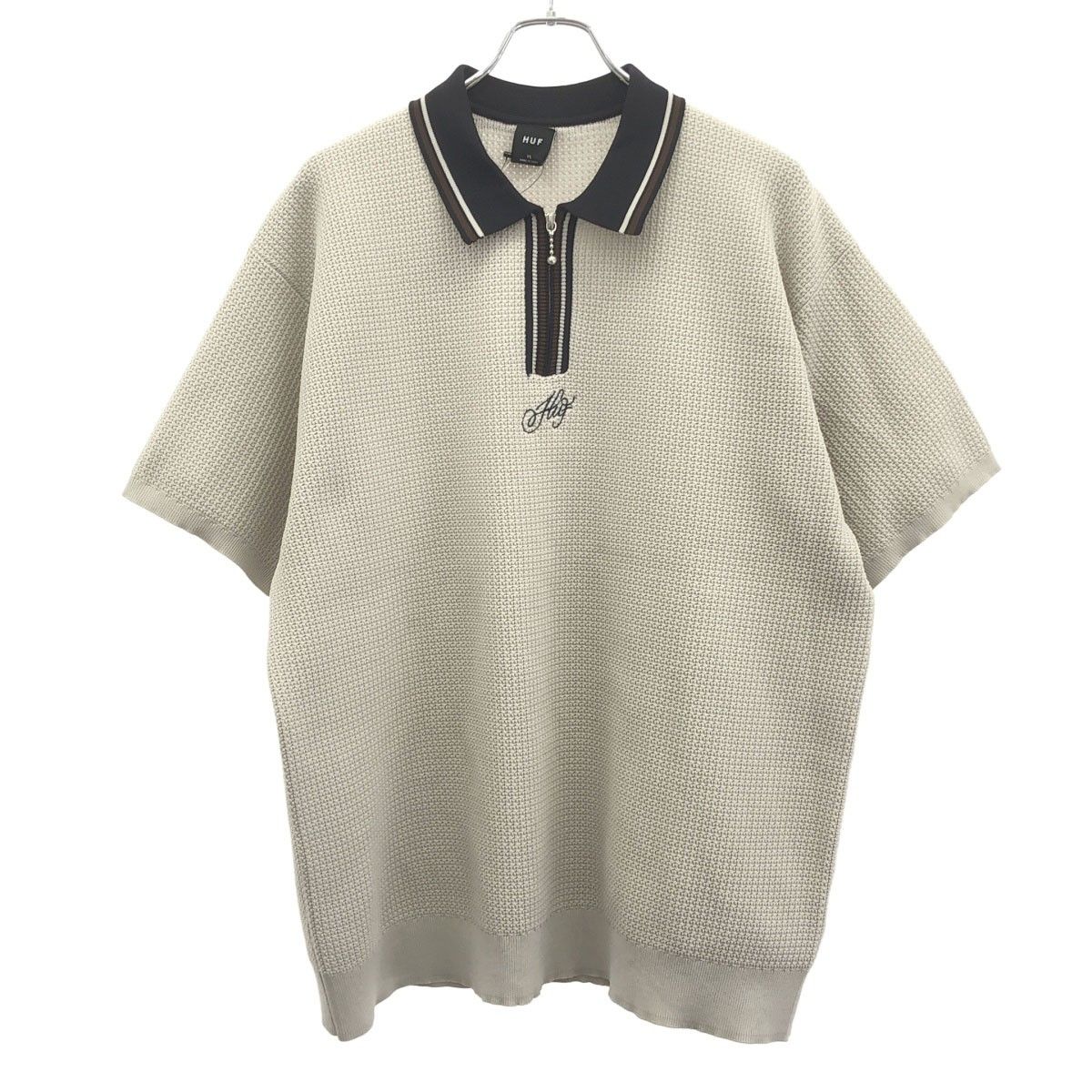 HUF ハフ CURSIVE SCRIPT ZIP POLO ポロシャツ 23M KN80087 ライト 