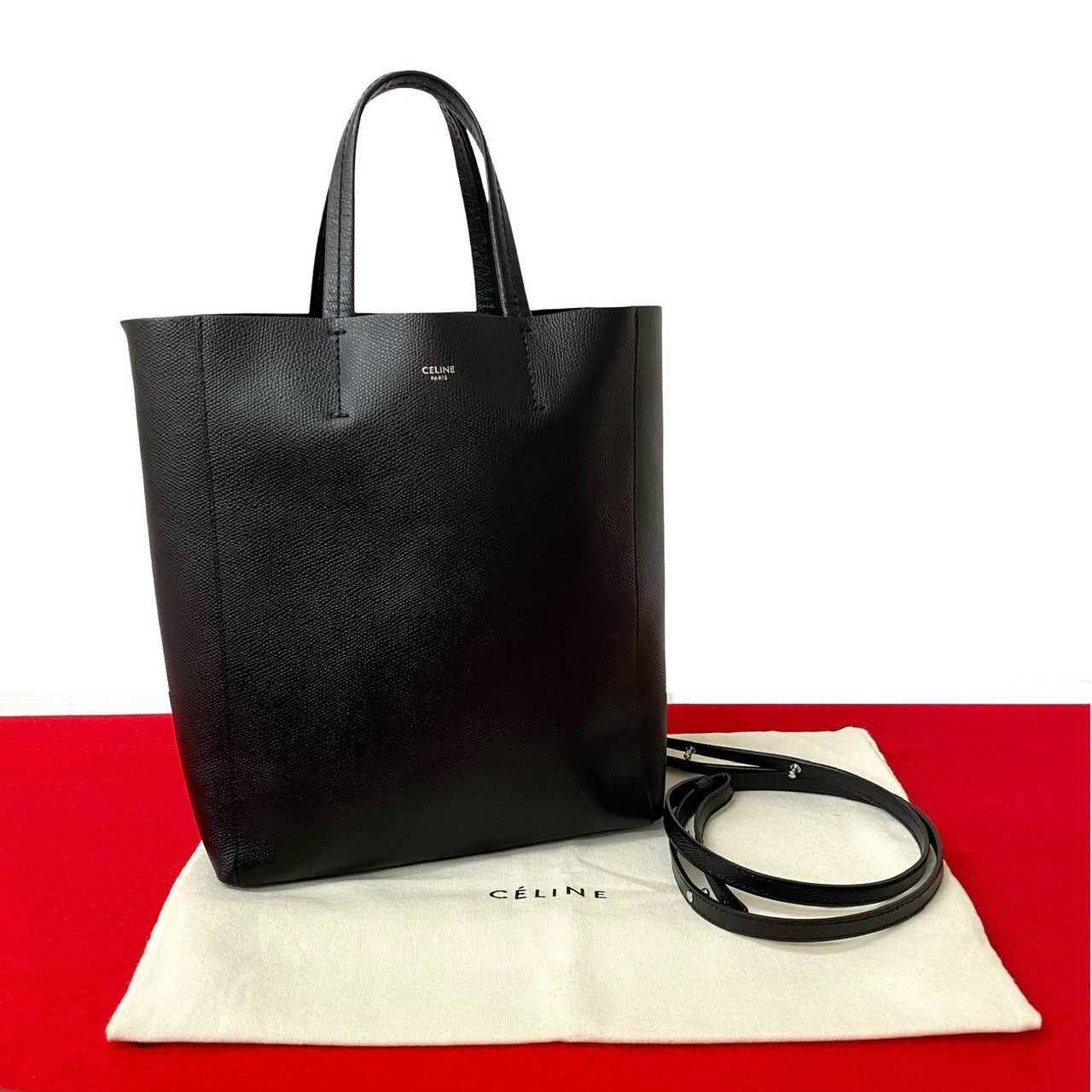 ⭐️ 極美品 セリーヌ バーティカルカバ レザー トートバッグ ブラック 鑑定済 極 美品 袋付 CELINE セリーヌ バーティカル カバ スモール