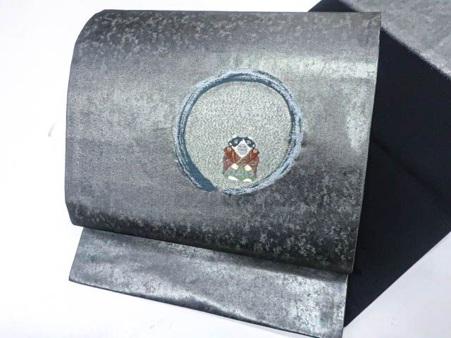 一輝堂】【着物】九寸名古屋帯 太鼓柄 金銀糸 金糸 丸に牛文