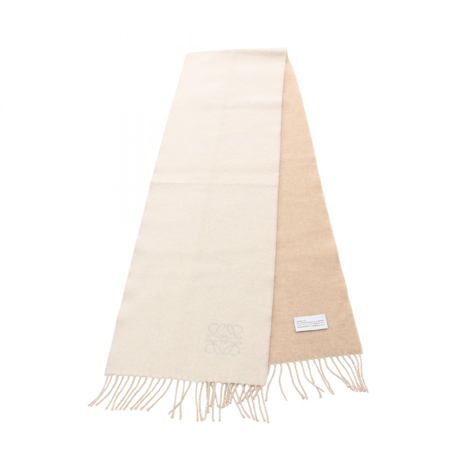 LOEWE ロエベ アナグラム マフラー バイカラー アイボリー サンド LOEWE】バイカラー ウール カシミヤ スカーフ/ Ivory Sand