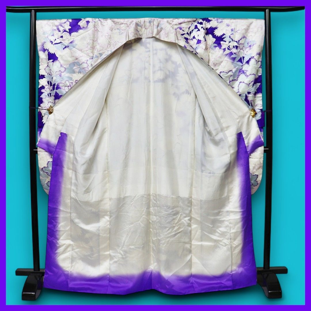 三日月とうさぎ a0707 振袖 正絹 艶やかな花尽くし模様 銀駒刺繍