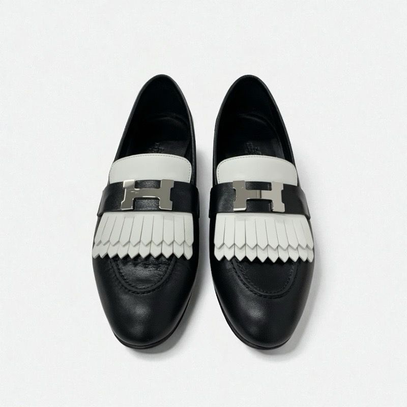 未使用 エルメス ロワイヤル レザー H金具 フリンジ ローファー ブラウン系 エルメス HERMES ロワイヤル ローファー 革靴 靴 シューズ レザー