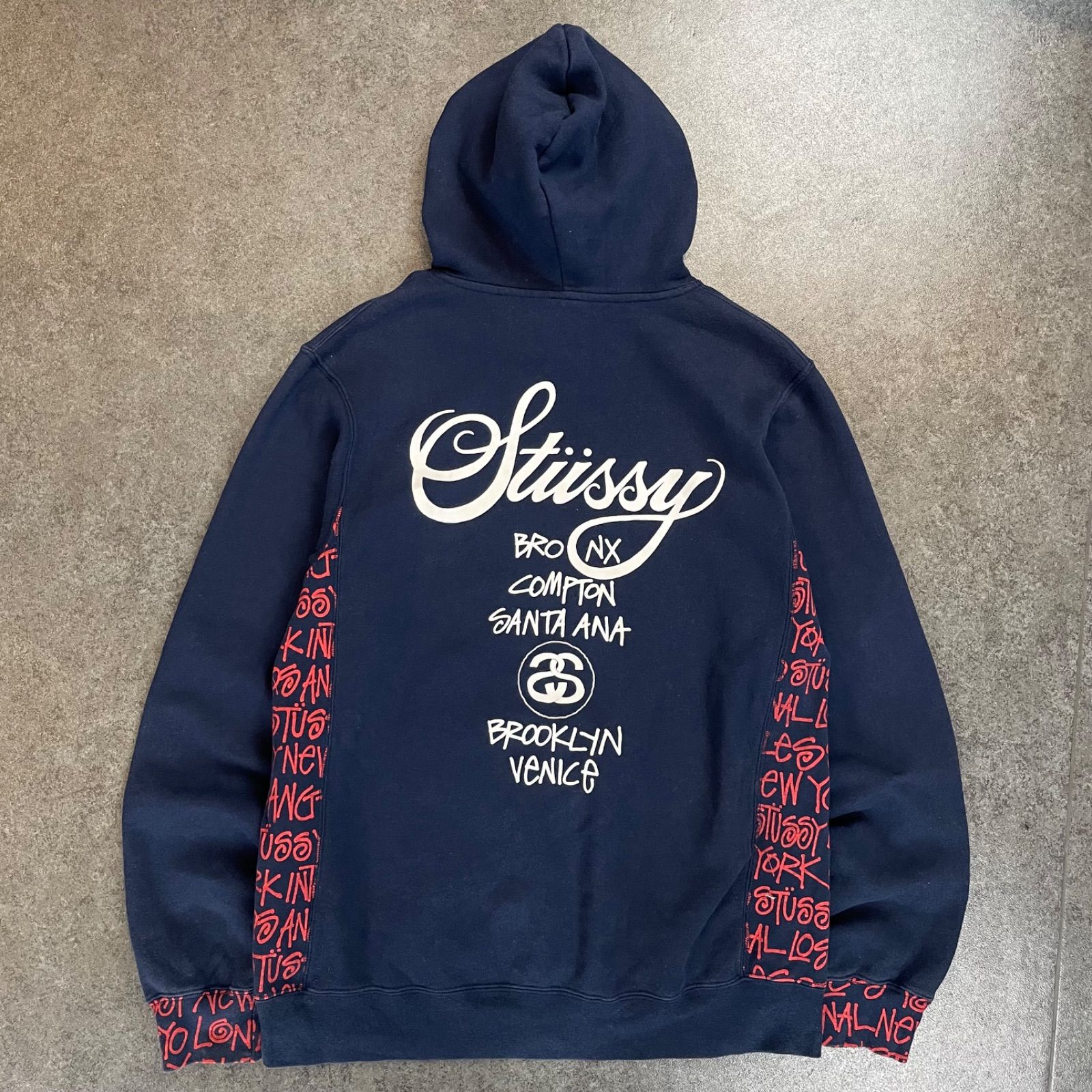 STUSSY World Tour Logo Printed Sweats Navy ステューシー ロゴプリント スウェット パーカー フーディー  ネイビー 紺 L - メルカリ