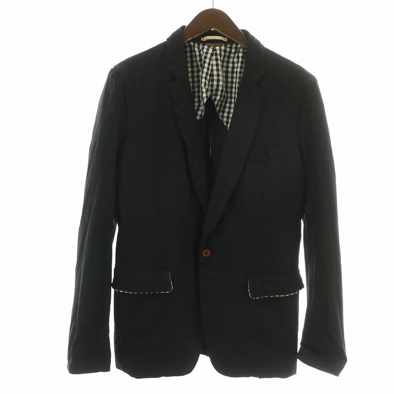 コムデギャルソンオムプリュス COMME des GARCONS HOMME PLUS AD2009 テーラードジャケット シングル 背抜き 裏地ギンガムチェック M 黒 ブラック /NW41