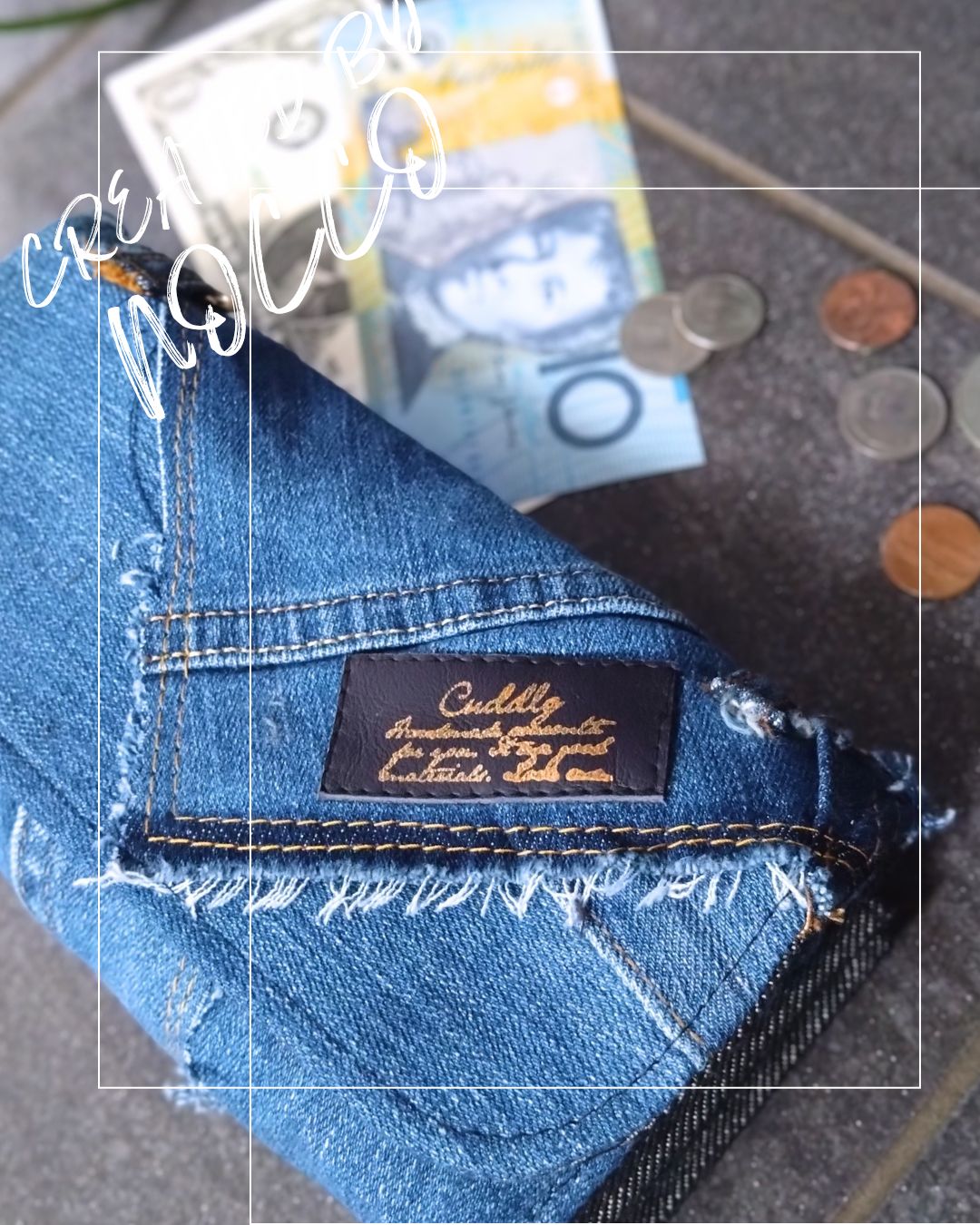 №776 DENIM✖️LongWalletデニムリメイク長財布 通帳も入る☺️紐付きやりくり財布 12カードポケット