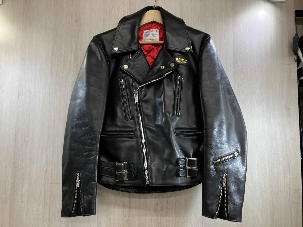 通年 Lewis Lether ルイス レザー ダブルライダース ジャケット レザージャケット レッドキルティング バイカー XS ブラック 黒